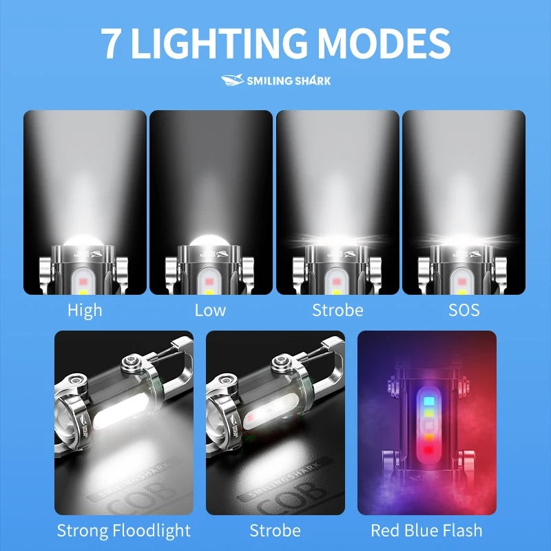 Mini USB Keychain Flashlight – 7 Modes, Super Bright
